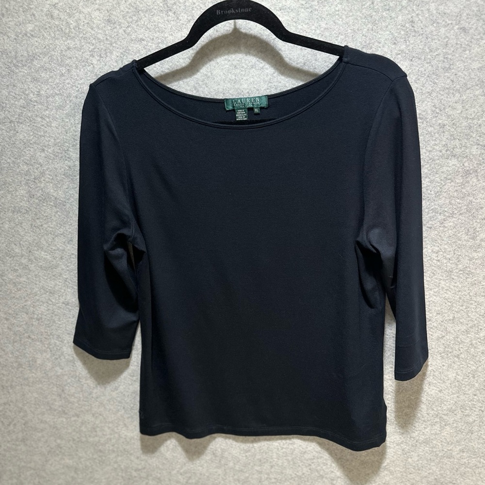 Lauren Ralph Lauren Black Scoop-Neck Three-quarter Top